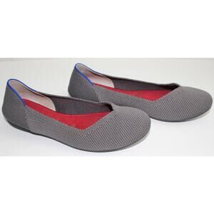 Rothy's Round Toe Ballet Flat in Gray with Classic Blue Halo, Women's Size 7.5